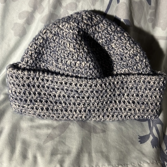 Sale- Cotton Roll Up Beanie (blue n cream) Handmade -(Stitchezz by Nash) - Picture 2 of 2